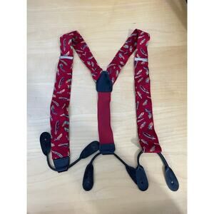Vintage Silk Suspenders Red Feathers Leather Straps Western Made In USA
